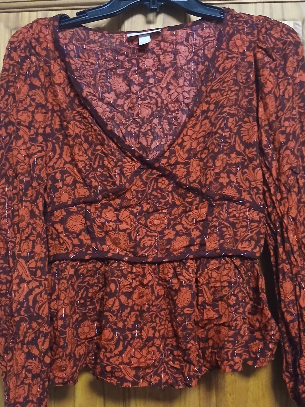 Knox Rose Red Floral Long Sleeve Peplum Top